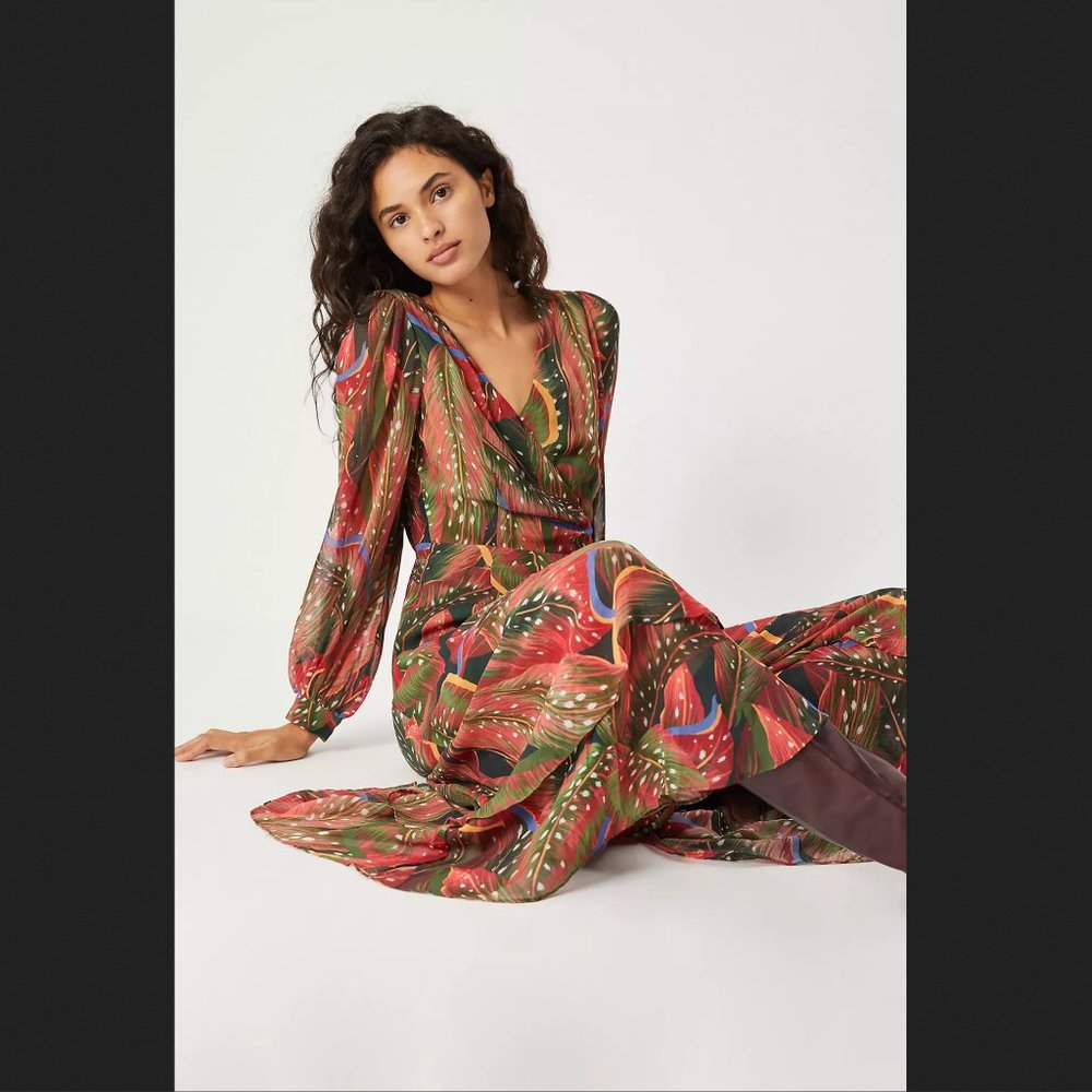 Anthropologie Farm Rio Plumas Wrap Maxi Dress